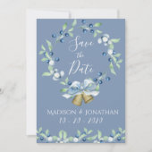 Mooie Stofblauwe Krans Eenvoudig Elegant Save The Date (Voorkant)