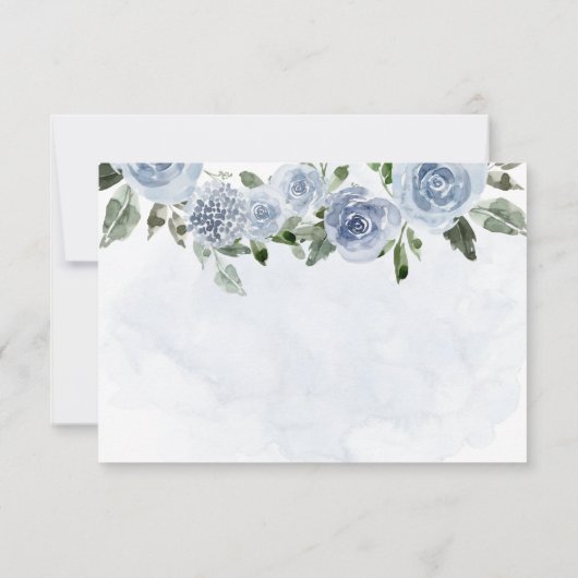 Mooie Stofblauwe Waterverf Bloemen RSVP Kaartje (Achterkant)