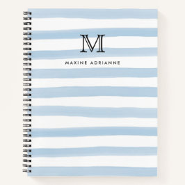 Mooie Stofblauwe Waterverf Strepen Monogram Naam Notitieboek
