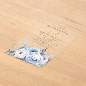Mooie Stoffige Blauwe Bloemen Bruiloft Acryl Uitnodigingen (Laagn)