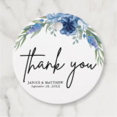 Mooie stoffige blauwe bloemen bruiloft bedankjes labels (Voorkant)