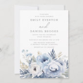 Mooie Stoffige Blauwe Bloemen Bruiloft Kaart (Voorkant)