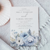 Mooie Stoffige Blauwe Bloemen Bruiloft Kaart