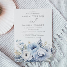 Mooie Stoffige Blauwe Bloemen Bruiloft Kaart