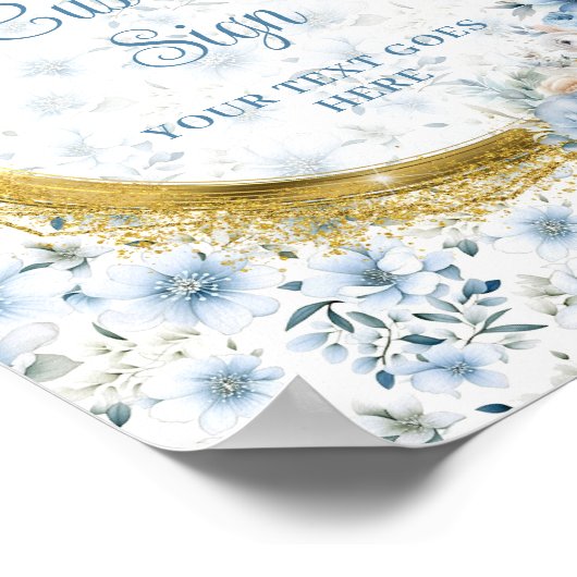 Mooie stoffige blauwe bloemen gouden jongen baby g poster (Hoek)