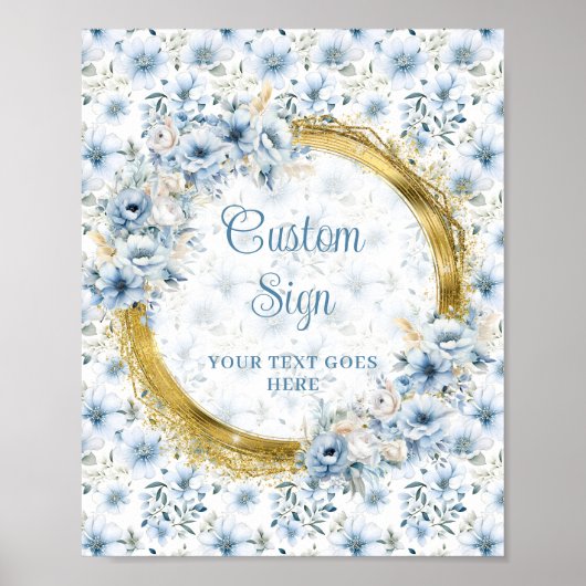 Mooie stoffige blauwe bloemen gouden jongen baby g poster (Voorkant)