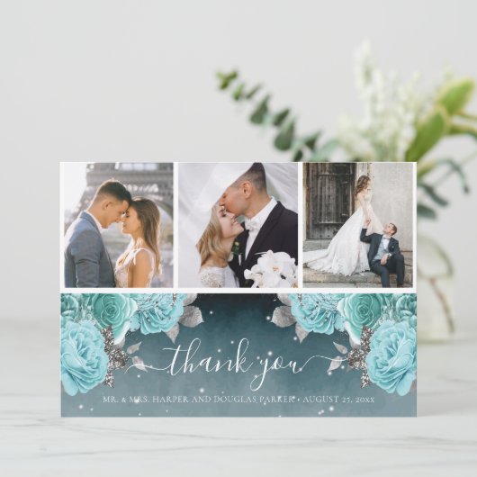 Mooie Stoffige Blauwe Bruiloft Dank u Bedankkaart (Staand voorkant)