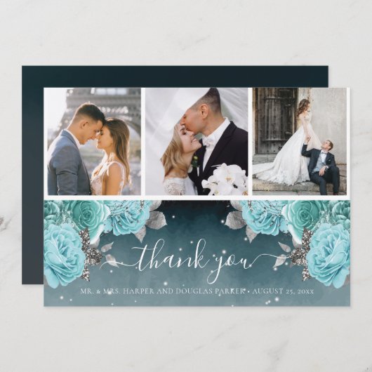 Mooie Stoffige Blauwe Bruiloft Dank u Bedankkaart (Voorkant / Achterkant)