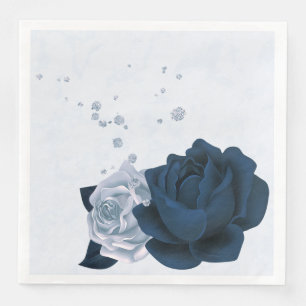 Mooie stoffige blauwe marine bloemen & bladeren pa servet