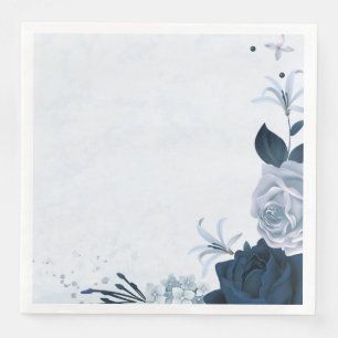 Mooie stoffige blauwe marine bloemen en bladeren servet