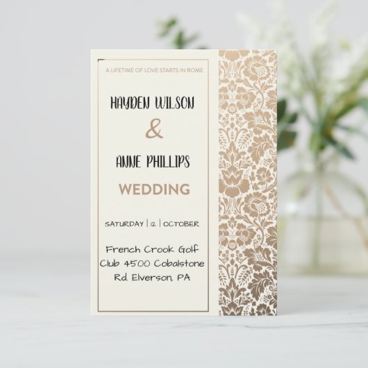 Mooie stoffige bloemenbruiloft uitnodiging (Staand voorkant)