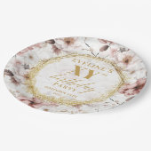 Mooie stoffige roze bloemenverjaardagspapier Borde Papieren Bordje (Gekanteld)