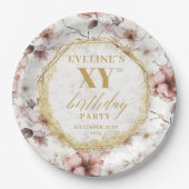 Mooie stoffige roze bloemenverjaardagspapier Borde Papieren Bordje (Voorkant)