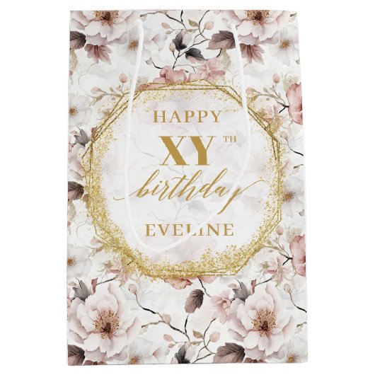 Mooie Stoffige Roze Boho Gouden Verjaardag Gift Ba Medium Cadeauzakje (Voorkant)