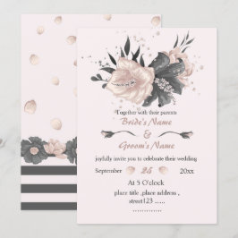 Mooie stoffige roze donkergrijze bloemen bruiloft kaart