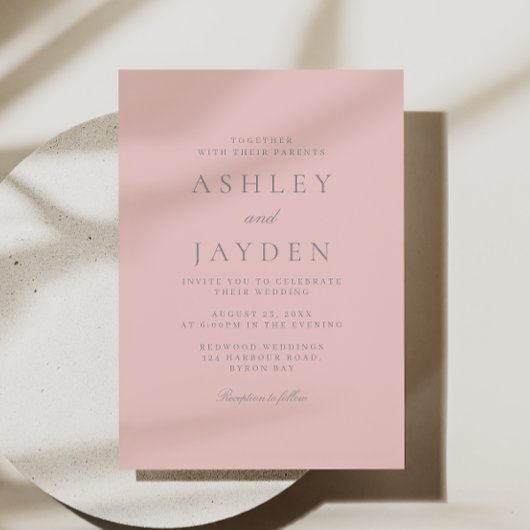 Mooie stoffige roze elegantie bruiloft kaart