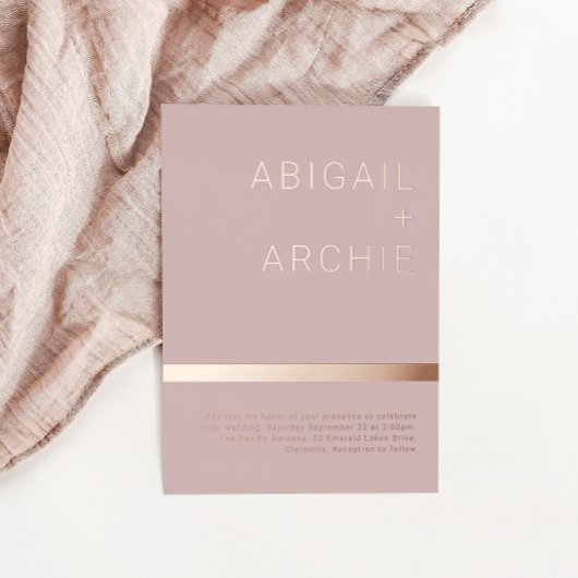 Mooie Stoffige Roze Rose Goud Minimalistische Brui Folie Uitnodiging