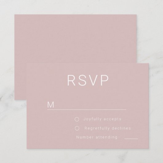 Mooie Stoffige Roze Rose Goud Minimalistische Brui RSVP Kaartje (Voorkant / Achterkant)