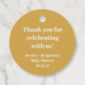 Mooie Stofgeel Baby Shower Aangepaste Dankjewel Bedankjes Labels (Achterkant)
