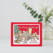 Mooie stokstaartjes rode platte kerstkaart (Staand voorkant)