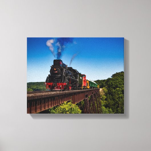 Mooie stoomlocomotief boven een brug JS8419 Canvas Afdruk (Voorkant)