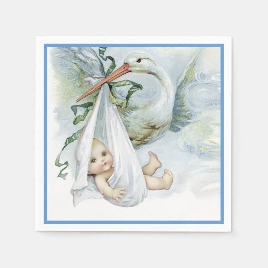 Mooie Stork Baby Boy Shower Servetten (Voorkant)
