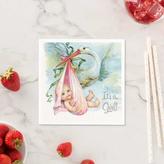 Mooie  Stork Baby Meisje Douche Servetten (Insitu)