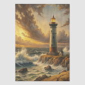 Mooie Stormachtige Kust Vuurtoren Decoupage Tissuepapier (Voorkant)