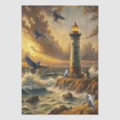 Mooie Stormachtige Kust Vuurtoren Decoupage Tissuepapier (Voorkant)