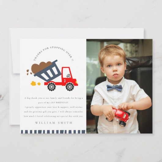 Mooie stortwagen reddingskinderen foto voor verjaa bedankkaart (Voorkant)