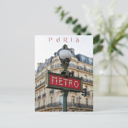 Mooie straat Metro teken Parijs stad close-up Briefkaart (Staand voorkant)