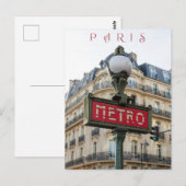 Mooie straat Metro teken Parijs stad close-up Briefkaart (Voorkant / Achterkant)