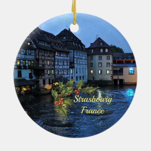 Mooie Straatsburg, Frankrijk met kerst heilig Keramisch Ornament (Achterkant)