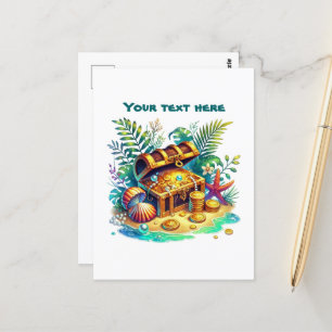 Mooie strand aanpasbare schatkist briefkaart