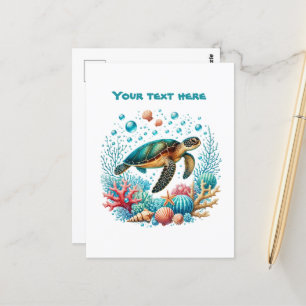 Mooie strand aanpasbare zeeschildpad briefkaart
