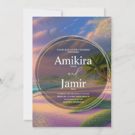 Mooie strand achtergrond Glitter Gold Wedding Kaart