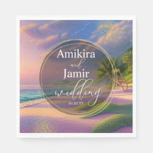 Mooie strand achtergrond Glitter Gold Wedding Servet