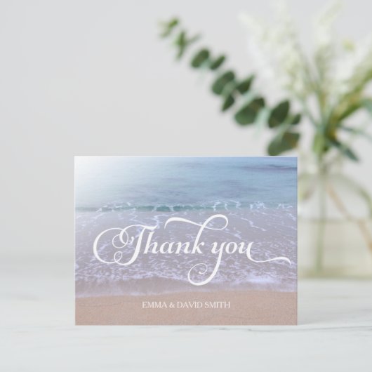 Mooie strand bruiloft dank u briefkaart (Staand voorkant)