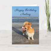 Mooie Strand Corgi Custom Gelukkige Verjaardag Kaart (Voorkant)