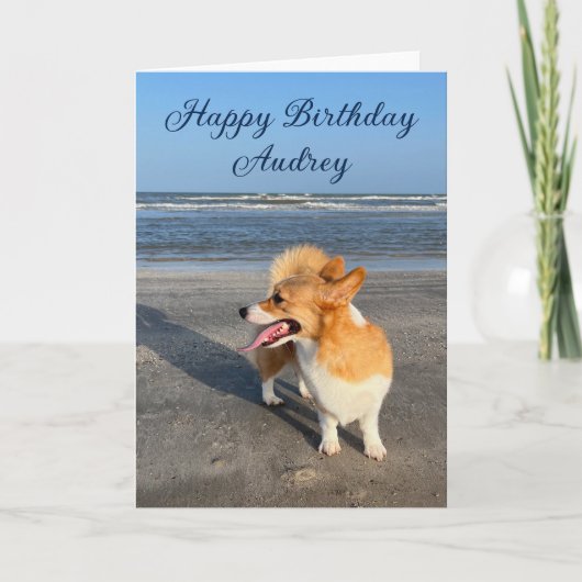 Mooie Strand Corgi Custom Gelukkige Verjaardag Kaart (Voorkant)