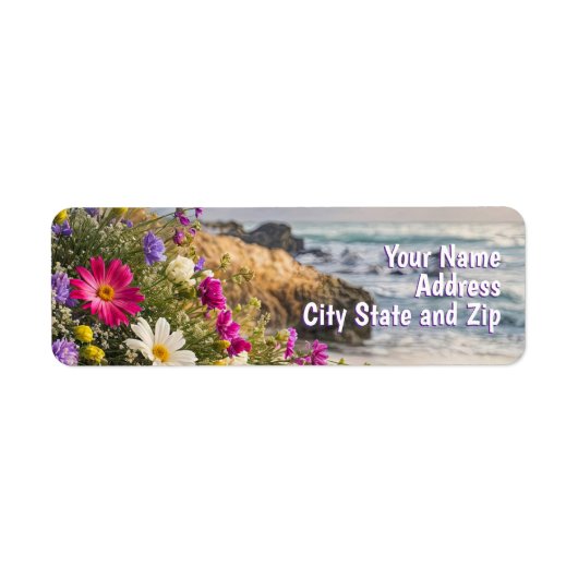 Mooie strand en bloemen retouradres etiket (Voorkant)