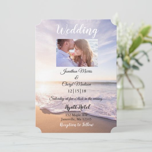 Mooie strand foto bruiloft uitnodigingen (Staand voorkant)