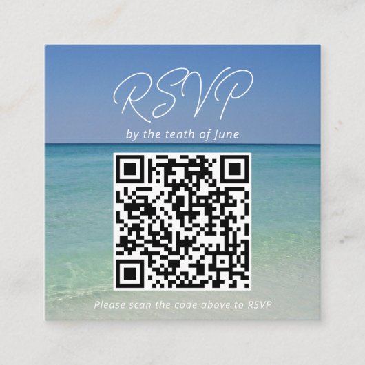 Mooie strand fotografie bruiloft QR code RSVP Informatiekaartje (Voorkant)