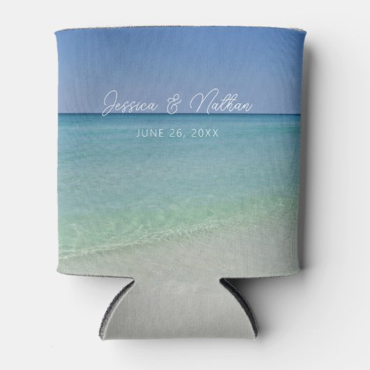 Mooie strand horizon gepersonaliseerde bruiloft blikjeskoeler (Voorkant)