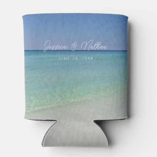 Mooie strand horizon gepersonaliseerde bruiloft blikjeskoeler (Achterkant)