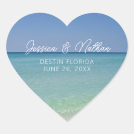 Mooie strand horizon gepersonaliseerde bruiloft hart sticker