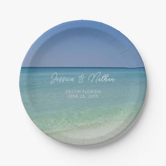 Mooie strand horizon gepersonaliseerde bruiloft papieren bordje (Voorkant)