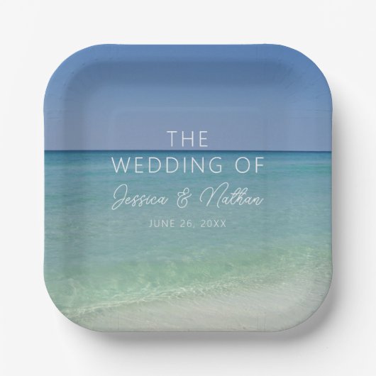 Mooie strand horizon gepersonaliseerde bruiloft papieren bordje (Voorkant)