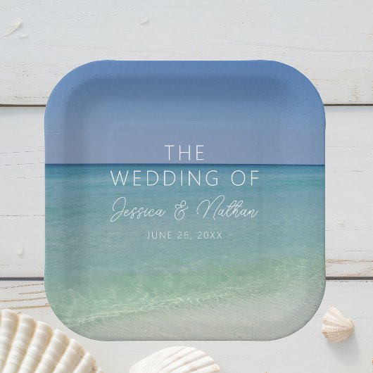 Mooie strand horizon gepersonaliseerde bruiloft papieren bordje