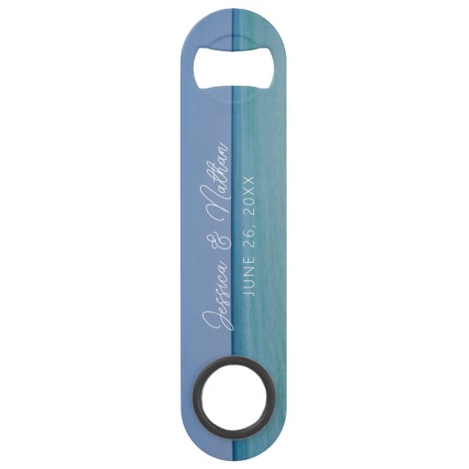 Mooie strand horizon gepersonaliseerde bruiloft speed flessenopener (Voorkant)